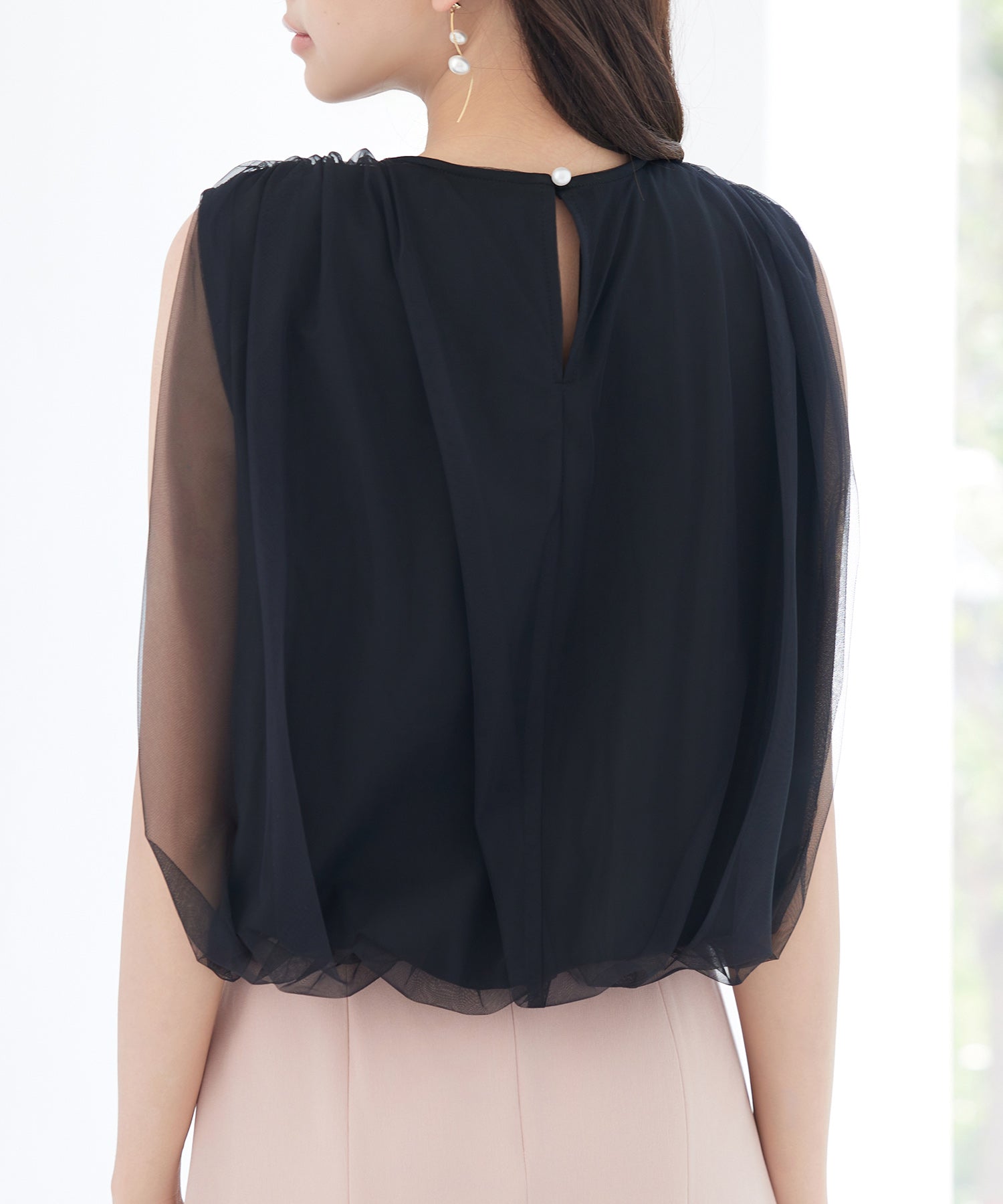 ふんわりチュールノースリーブブラウスsdp0303 ブラック