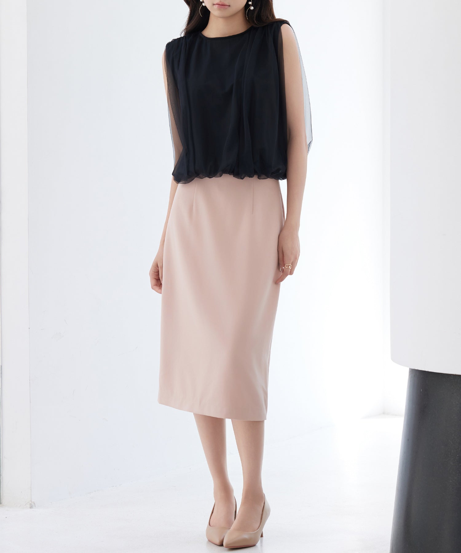 ふんわりチュールノースリーブブラウスsdp0303 ブラック