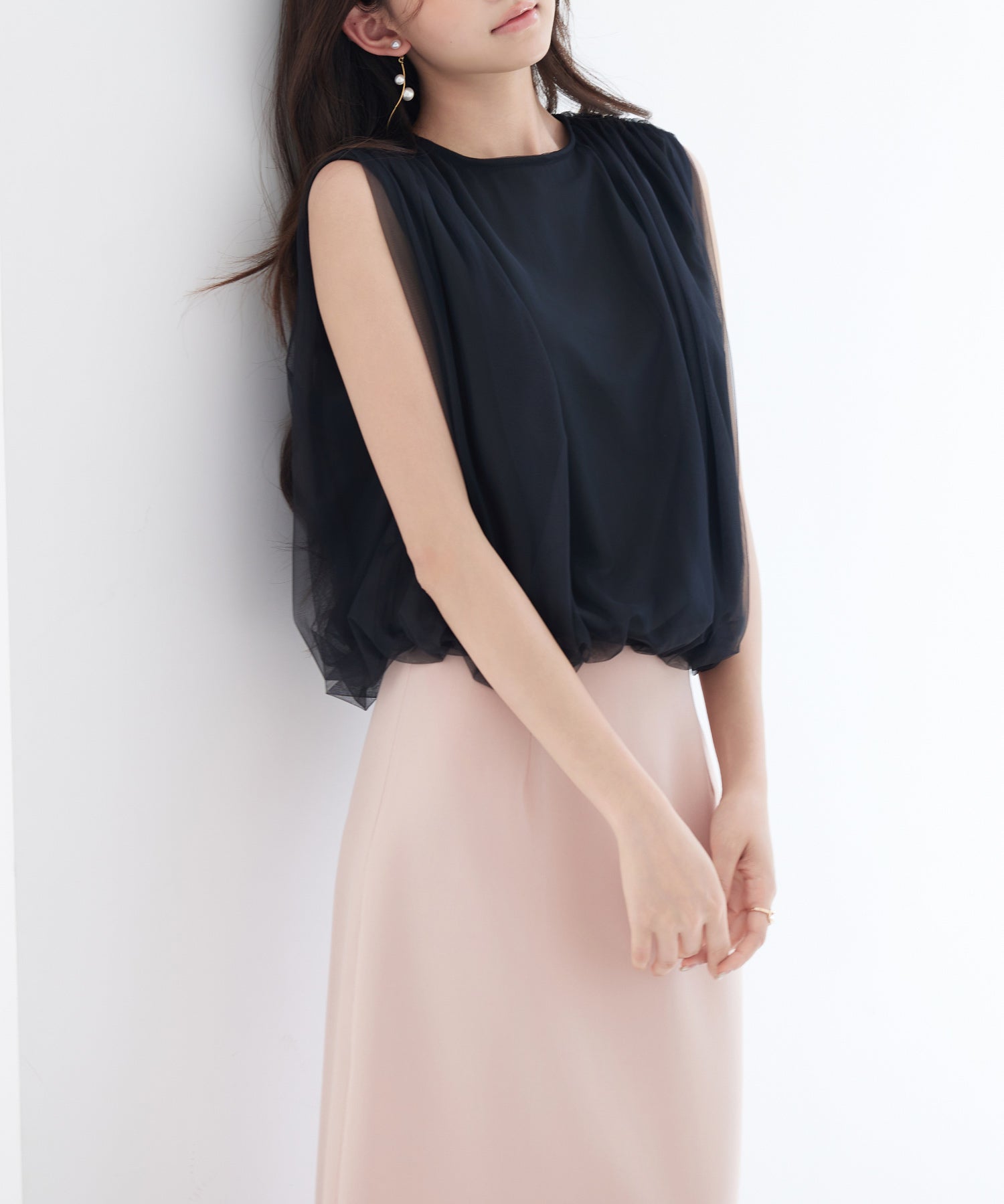 ふんわりチュールノースリーブブラウスsdp0303 ブラック