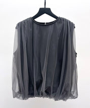ふんわりチュールノースリーブブラウスsdp0303 チャコール