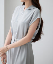 体型カバージップミモレ丈ワンピースsdp0304 グレー