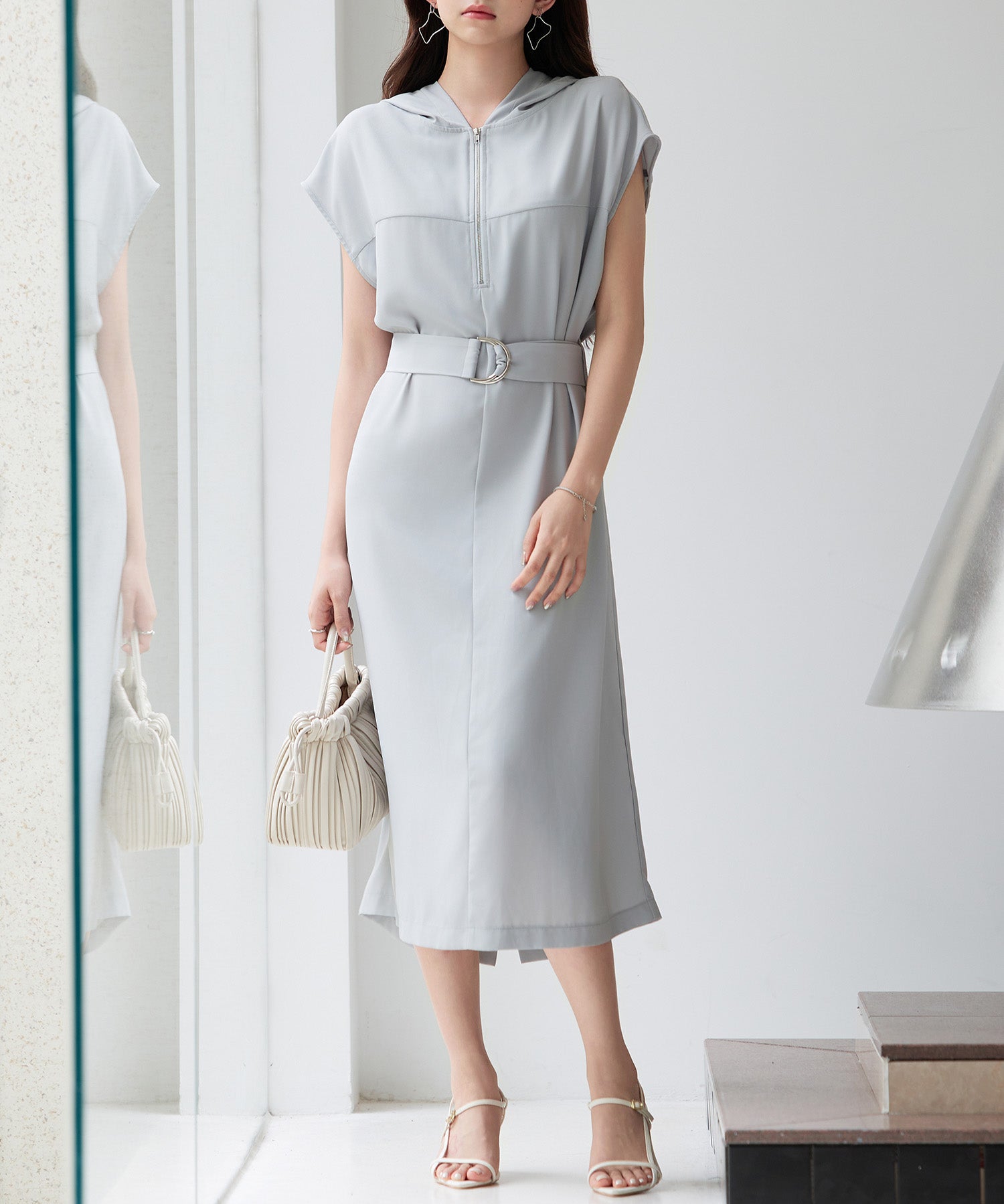 体型カバージップミモレ丈ワンピースsdp0304 グレー