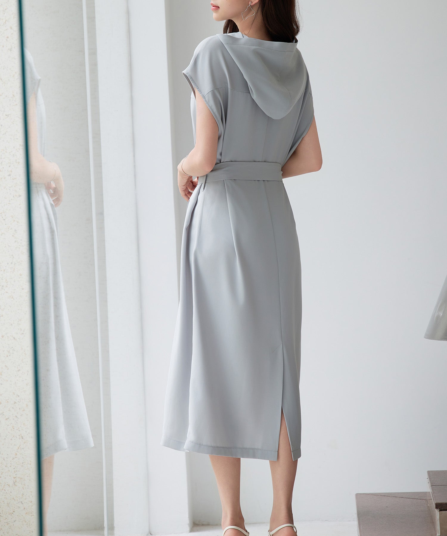 体型カバージップミモレ丈ワンピースsdp0304 グレー