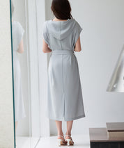 体型カバージップミモレ丈ワンピースsdp0304 グレー