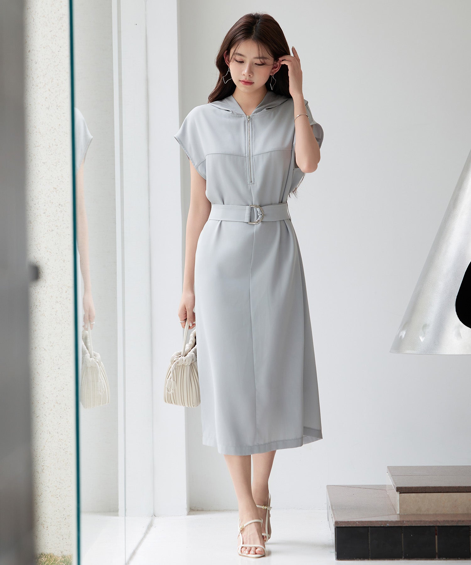 体型カバージップミモレ丈ワンピースsdp0304 グレー