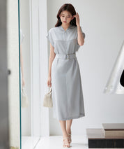 体型カバージップミモレ丈ワンピースsdp0304 グレー