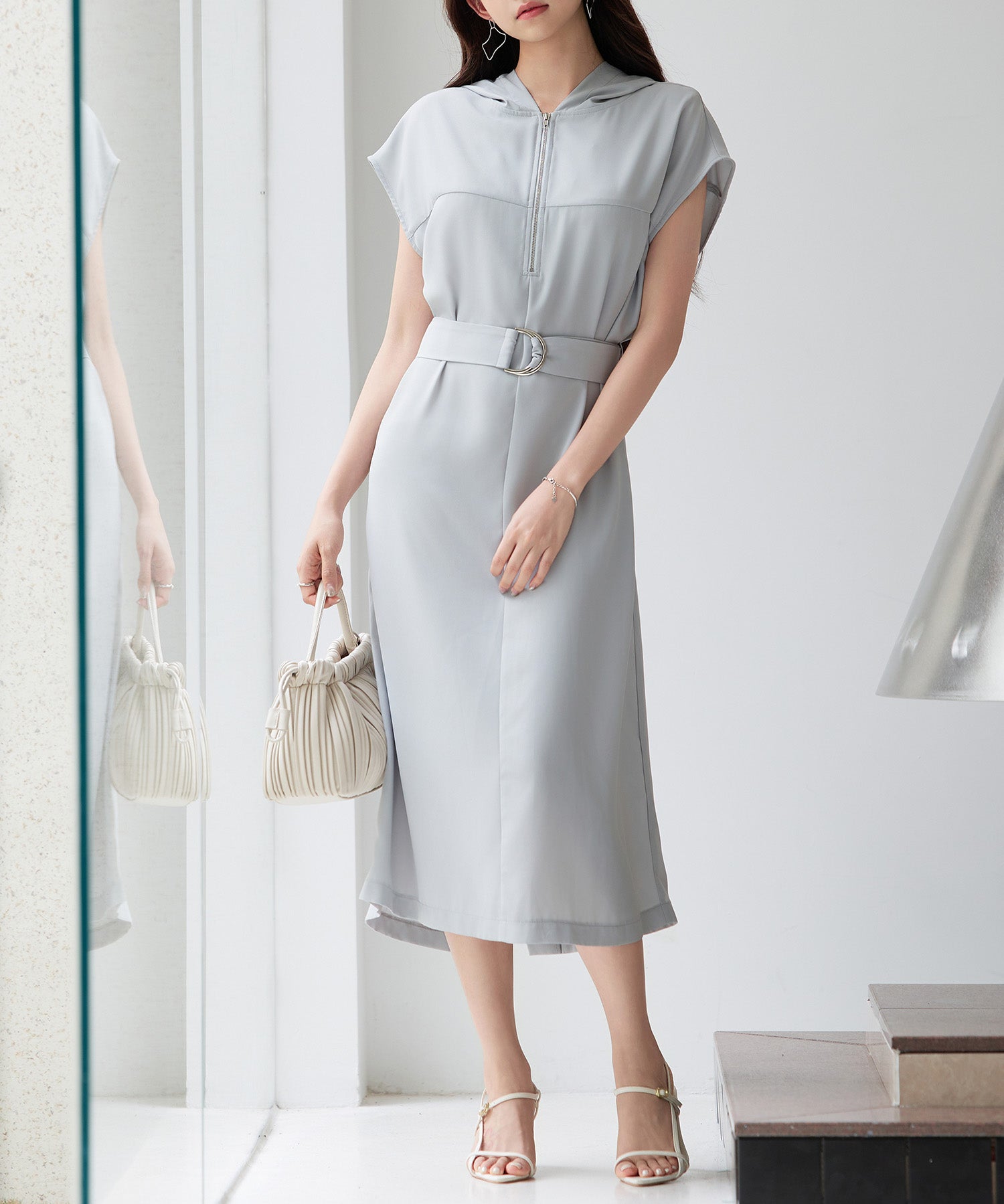 体型カバージップミモレ丈ワンピースsdp0304 グレー