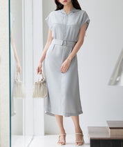 体型カバージップミモレ丈ワンピースsdp0304 グレー