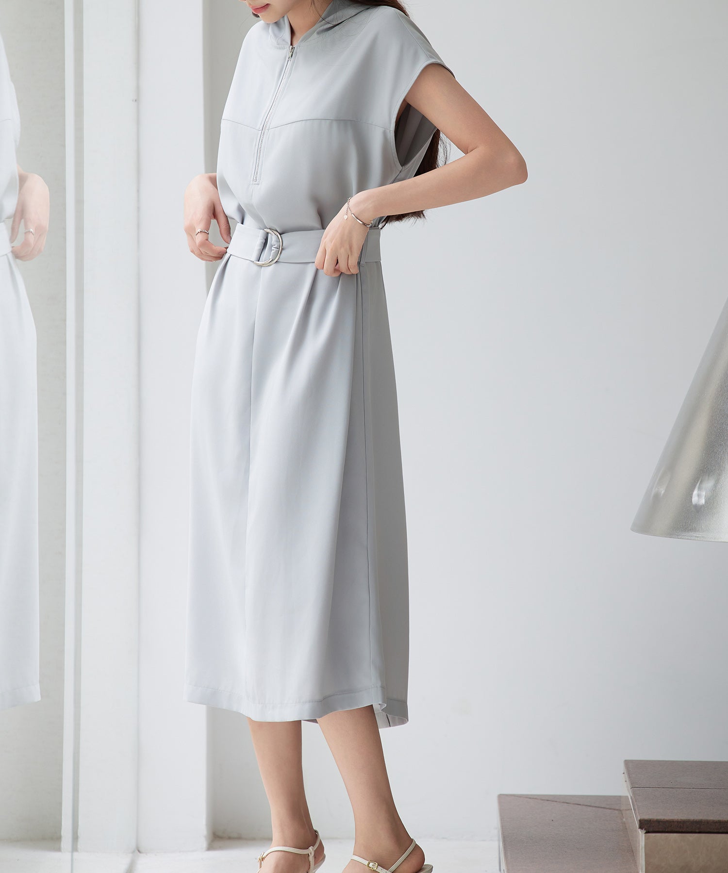 体型カバージップミモレ丈ワンピースsdp0304 グレー