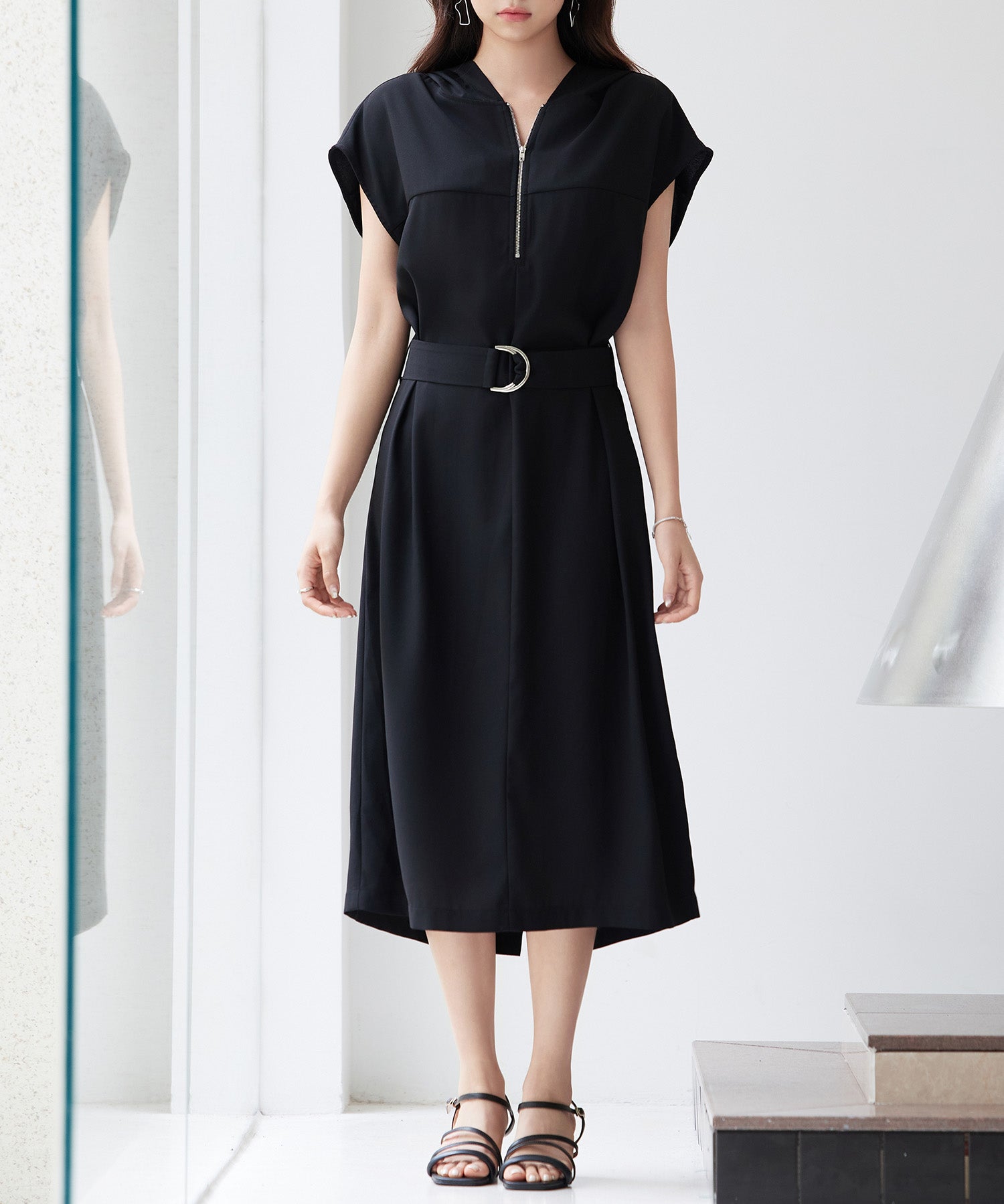 体型カバージップミモレ丈ワンピースsdp0304 ブラック