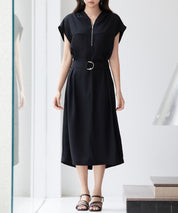 体型カバージップミモレ丈ワンピースsdp0304 ブラック