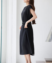 体型カバージップミモレ丈ワンピースsdp0304 ブラック