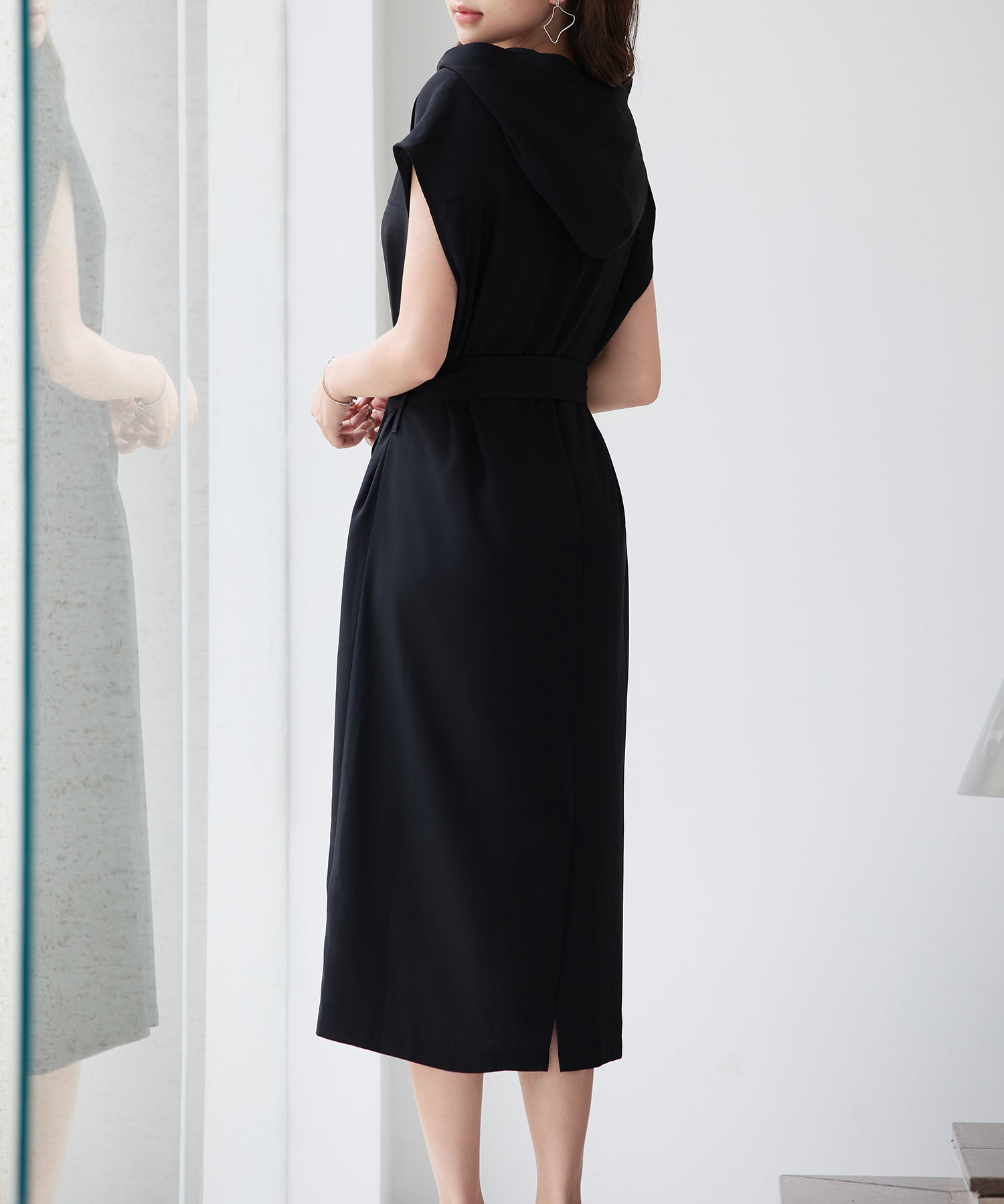 体型カバージップミモレ丈ワンピースsdp0304 ブラック