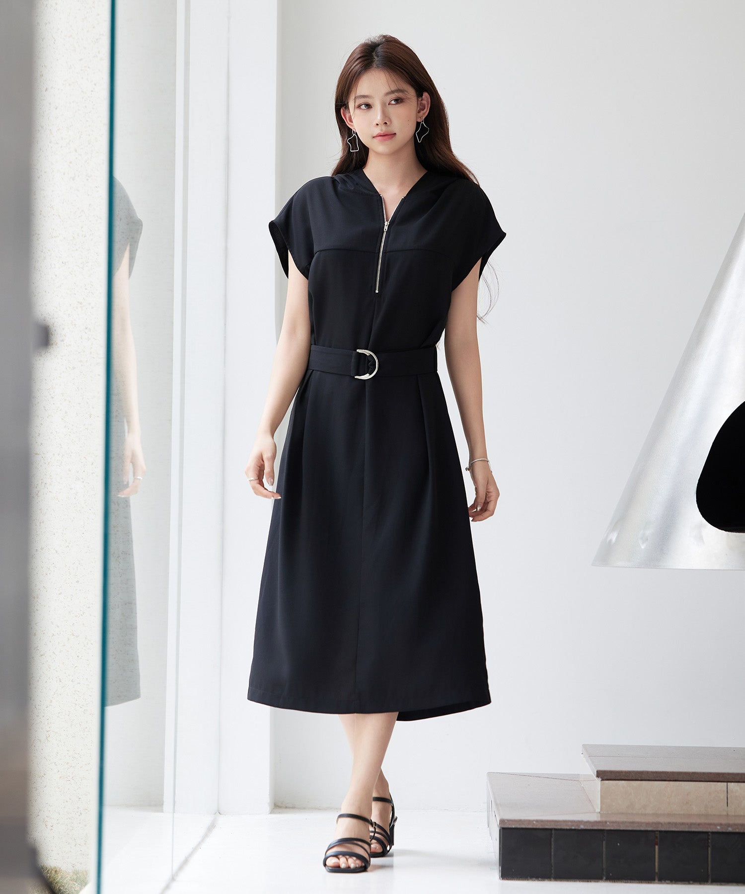 体型カバージップミモレ丈ワンピースsdp0304 ブラック