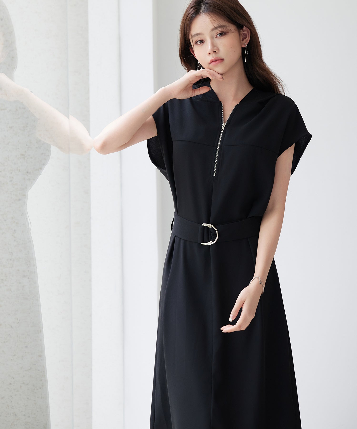 体型カバージップミモレ丈ワンピースsdp0304 ブラック