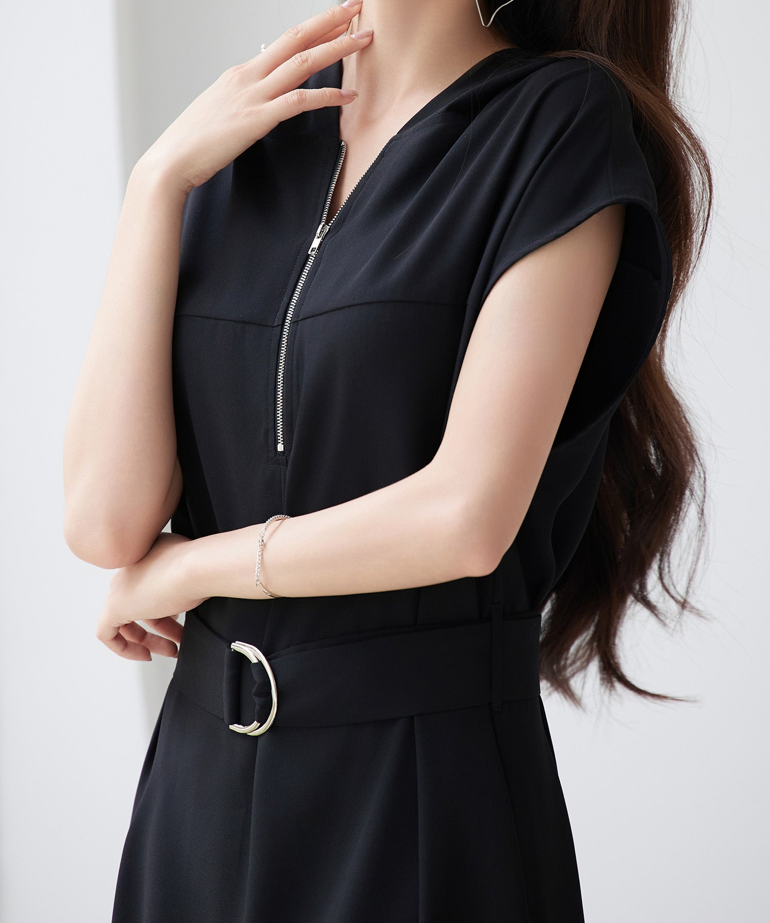 体型カバージップミモレ丈ワンピースsdp0304 ブラック