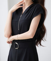 体型カバージップミモレ丈ワンピースsdp0304 ブラック