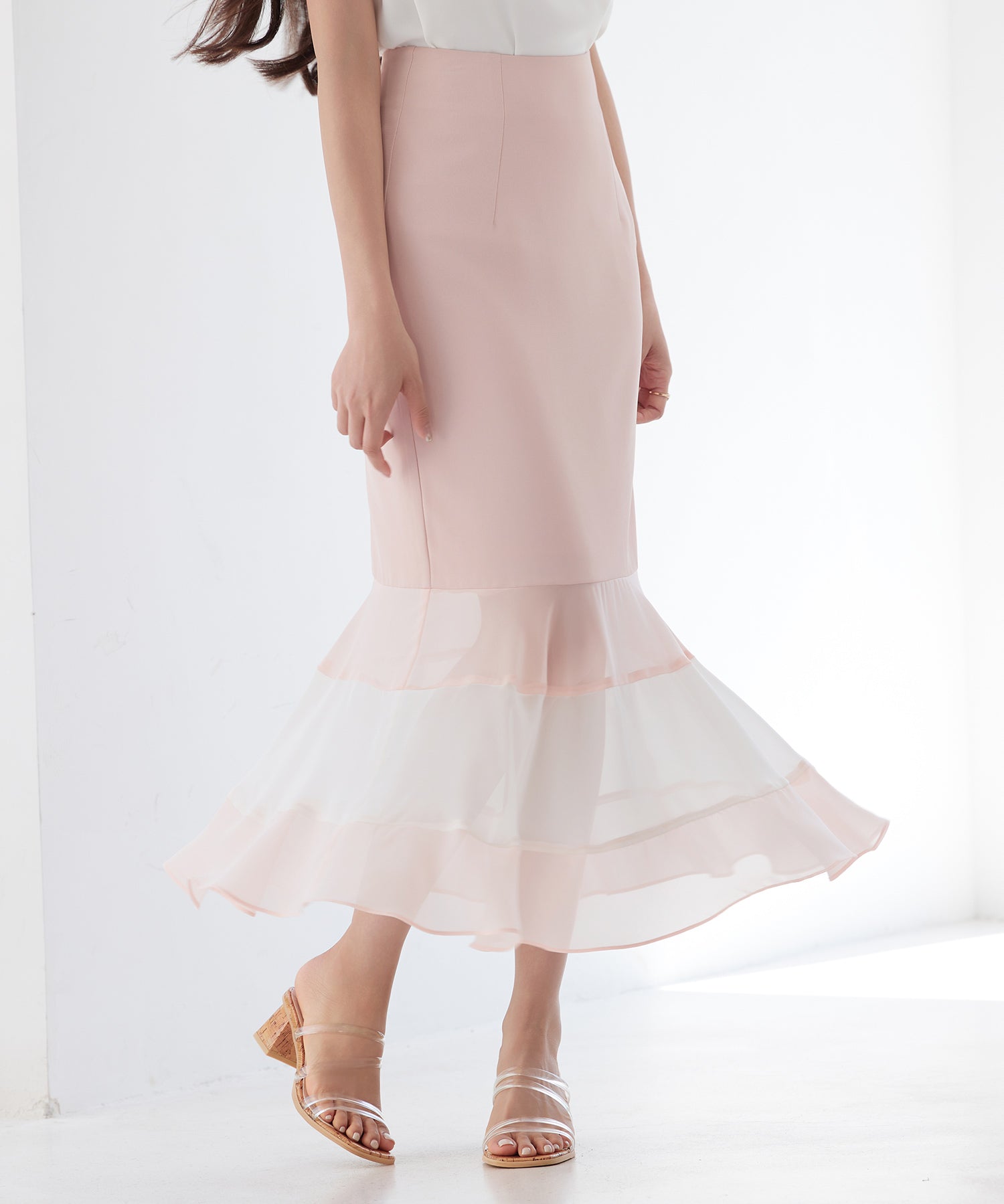 配色裾ハイウエストバックゴムスカートsdp0305-102-26