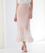 配色裾ハイウエストバックゴムスカートsdp0305 ピンク