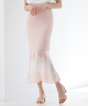 配色裾ハイウエストバックゴムスカートsdp0305 ピンク