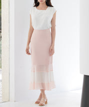 配色裾ハイウエストバックゴムスカートsdp0305 ピンク