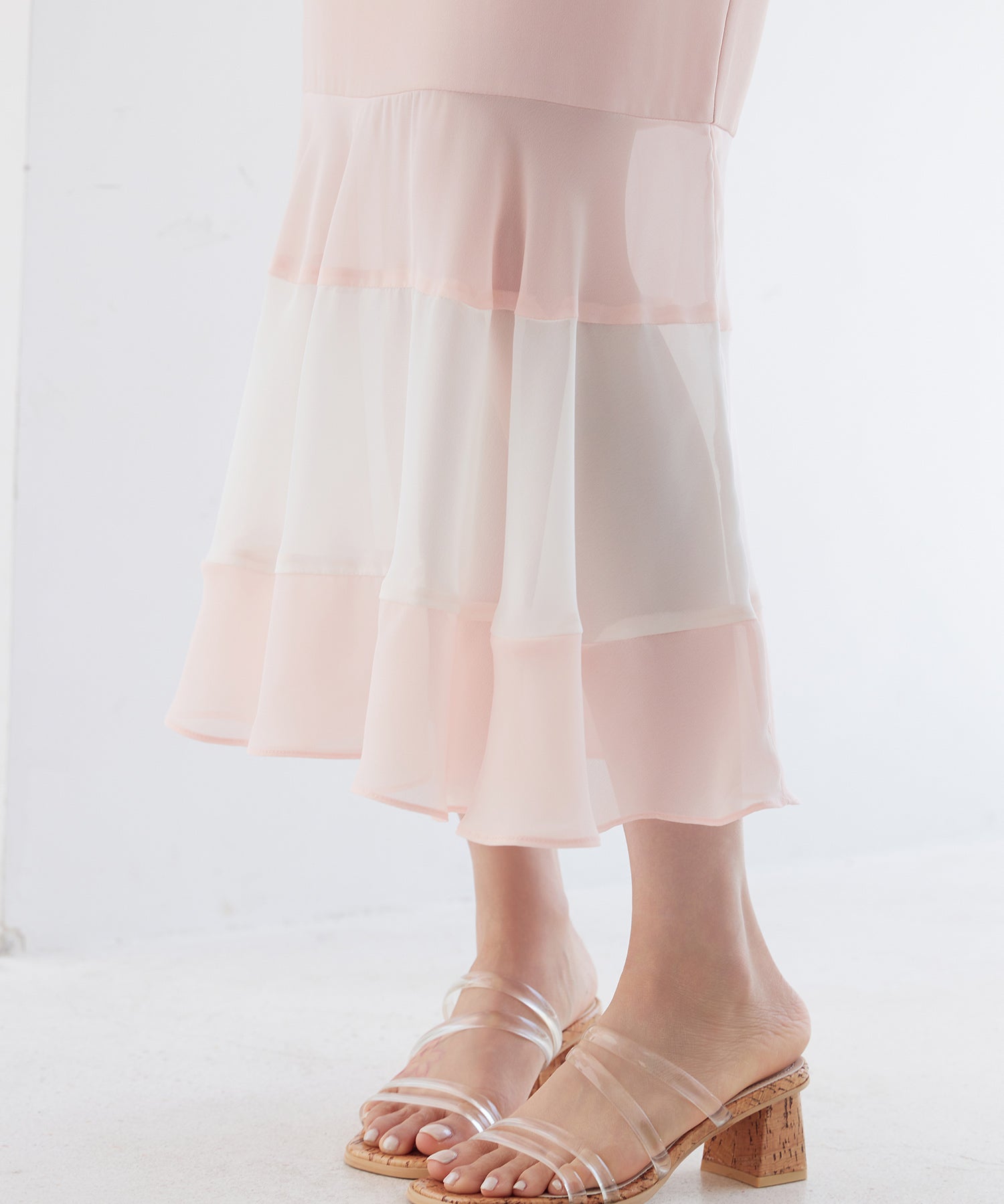 配色裾ハイウエストバックゴムスカートsdp0305 ピンク