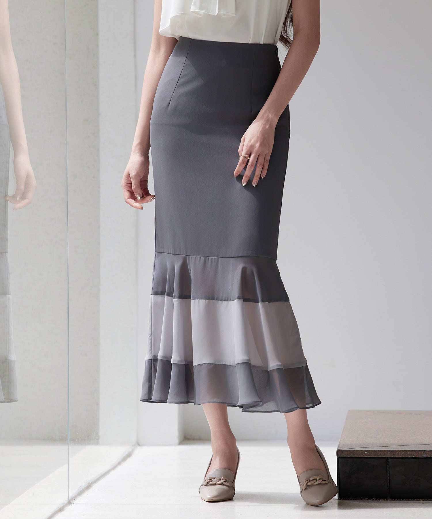 配色裾ハイウエストバックゴムスカートsdp0305-102-365