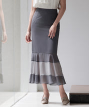 配色裾ハイウエストバックゴムスカートsdp0305-102-365