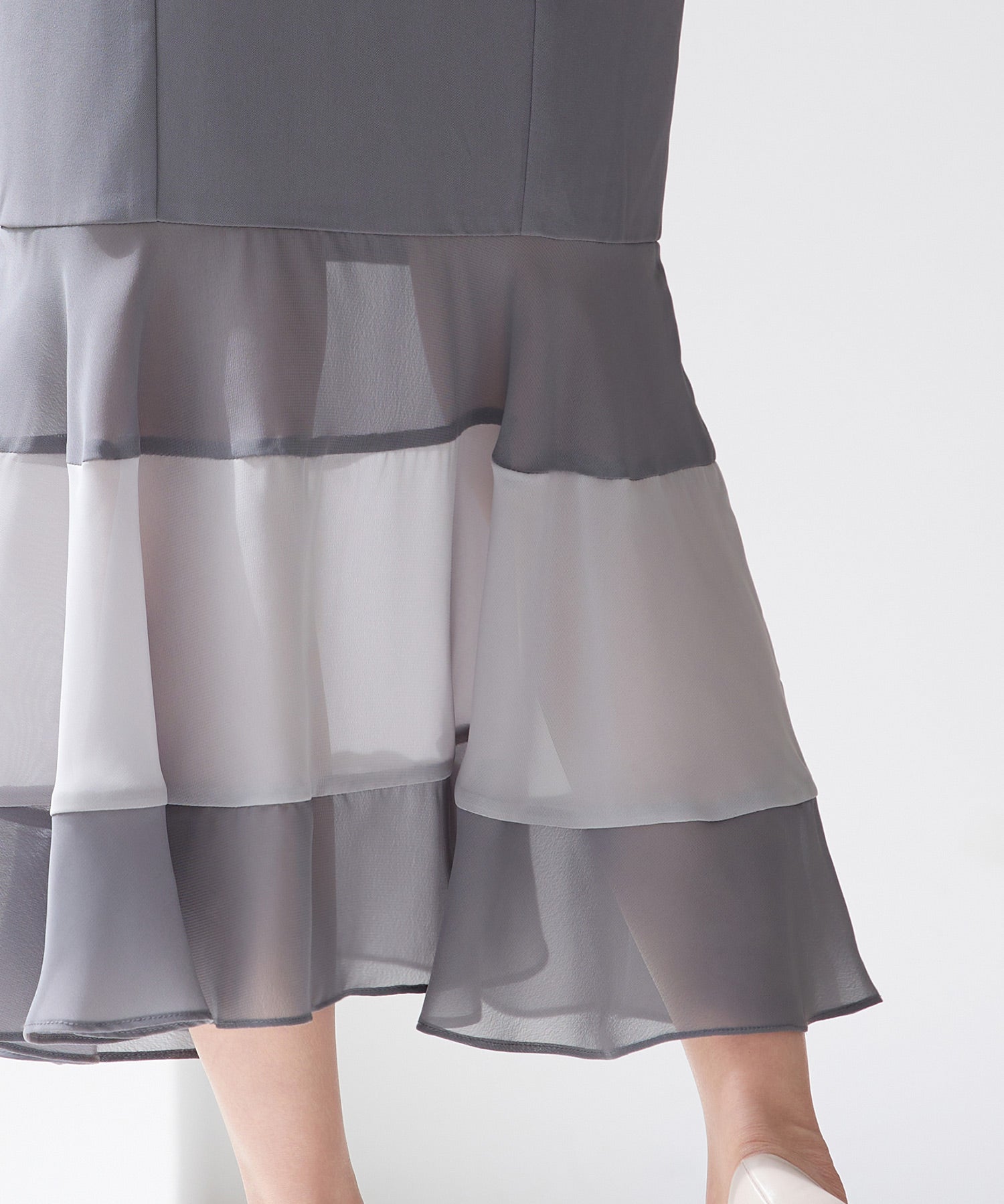 配色裾ハイウエストバックゴムスカートsdp0305 チャコール