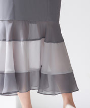 配色裾ハイウエストバックゴムスカートsdp0305 チャコール