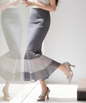 配色裾ハイウエストバックゴムスカートsdp0305 チャコール