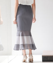 配色裾ハイウエストバックゴムスカートsdp0305 チャコール