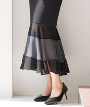 配色裾ハイウエストバックゴムスカートsdp0305 ブラック