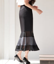 配色裾ハイウエストバックゴムスカートsdp0305 ブラック