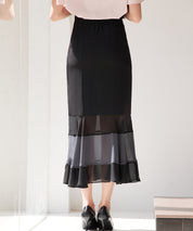 配色裾ハイウエストバックゴムスカートsdp0305 ブラック