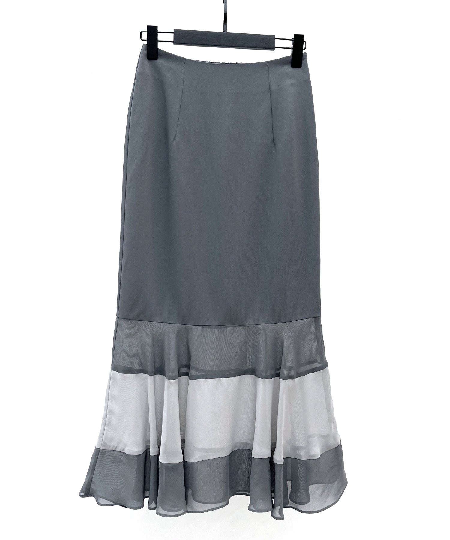 配色裾ハイウエストバックゴムスカートsdp0305 チャコール