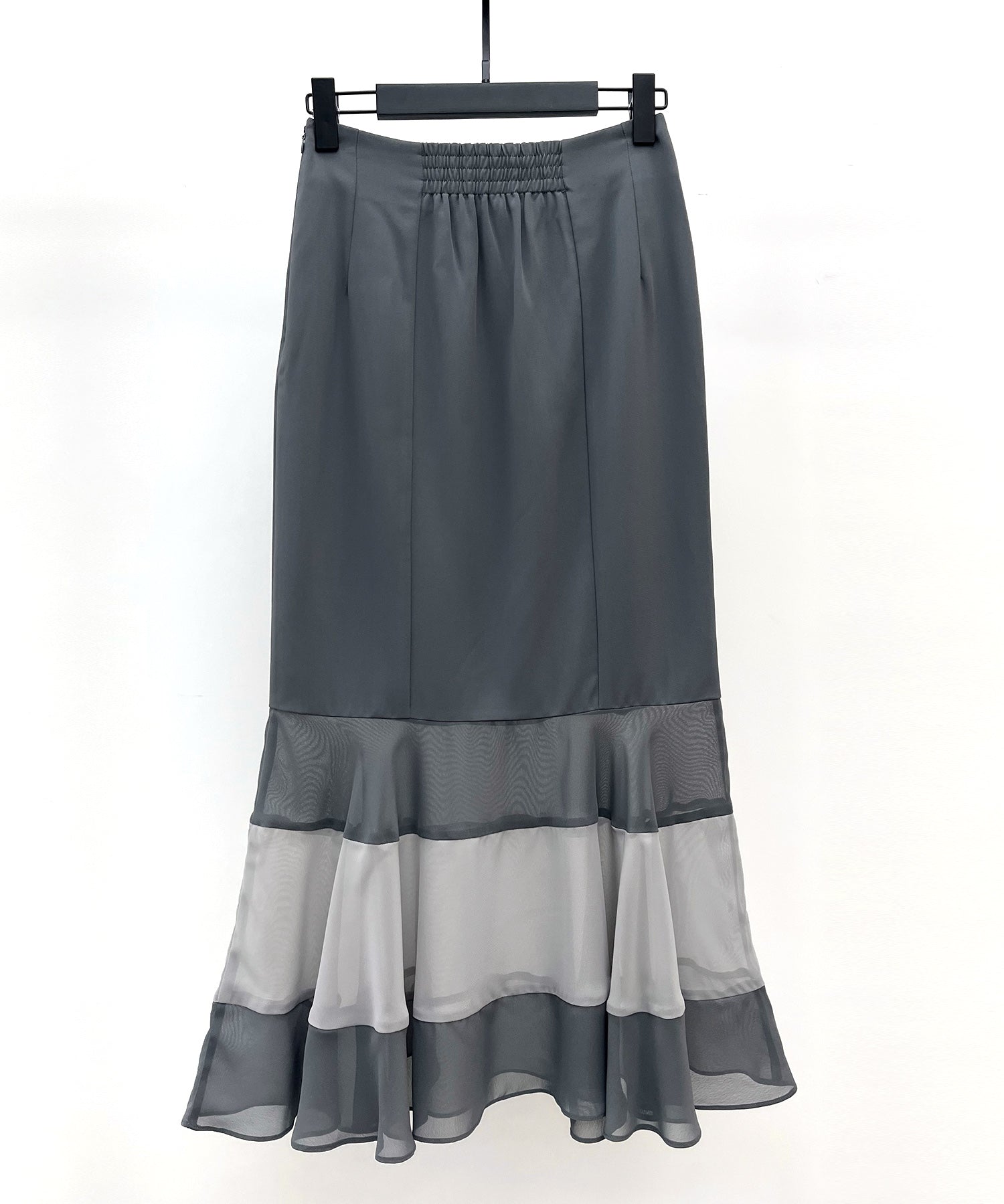 配色裾ハイウエストバックゴムスカートsdp0305 チャコール