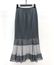 配色裾ハイウエストバックゴムスカートsdp0305 チャコール