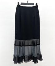 配色裾ハイウエストバックゴムスカートsdp0305 ブラック