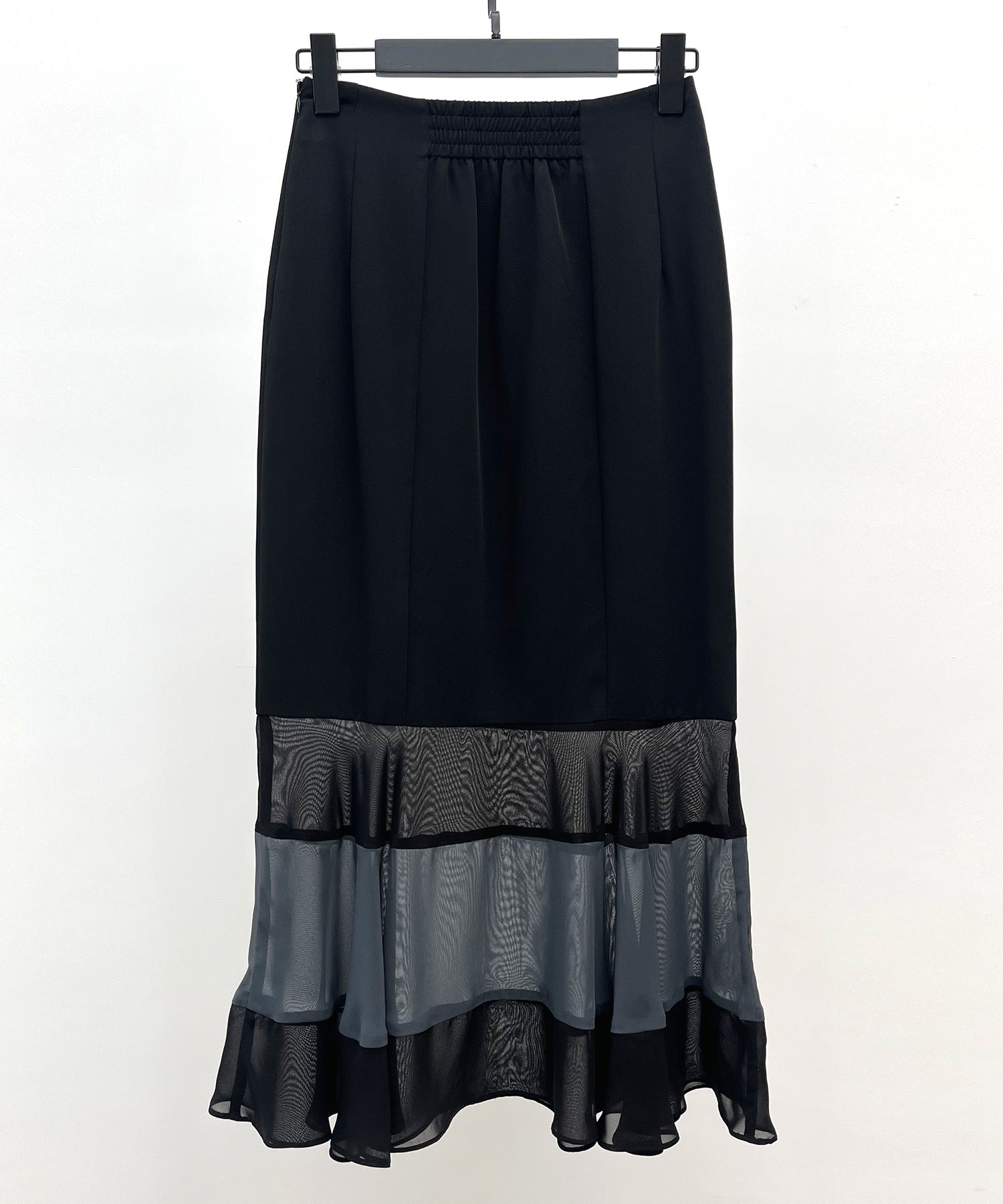 配色裾ハイウエストバックゴムスカートsdp0305 ブラック