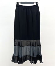 配色裾ハイウエストバックゴムスカートsdp0305 ブラック