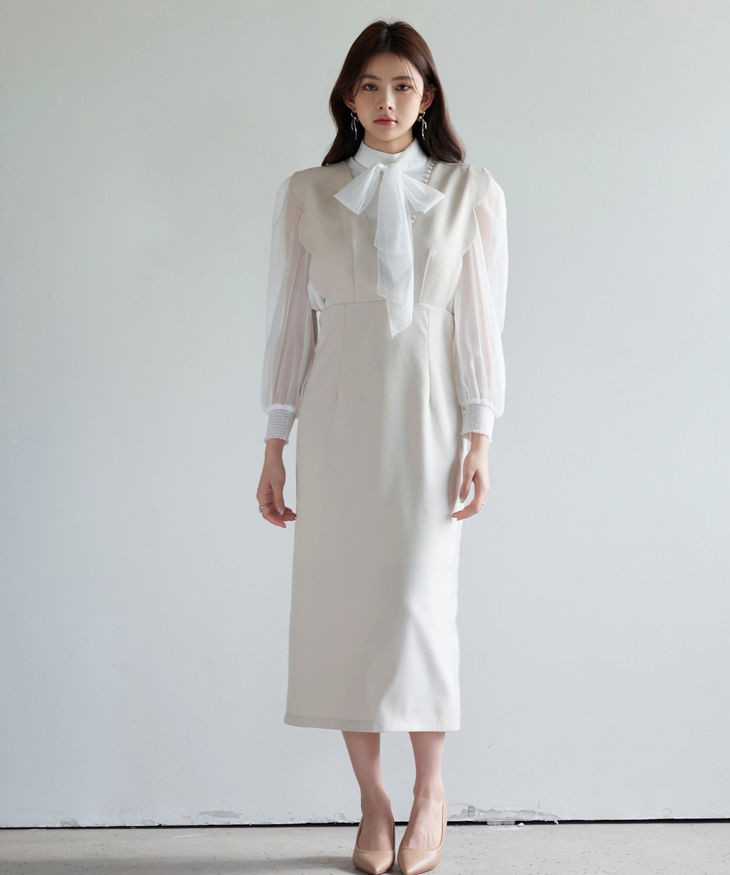 パール付きスカラップジャンパースカートsdp0306 ベージュ