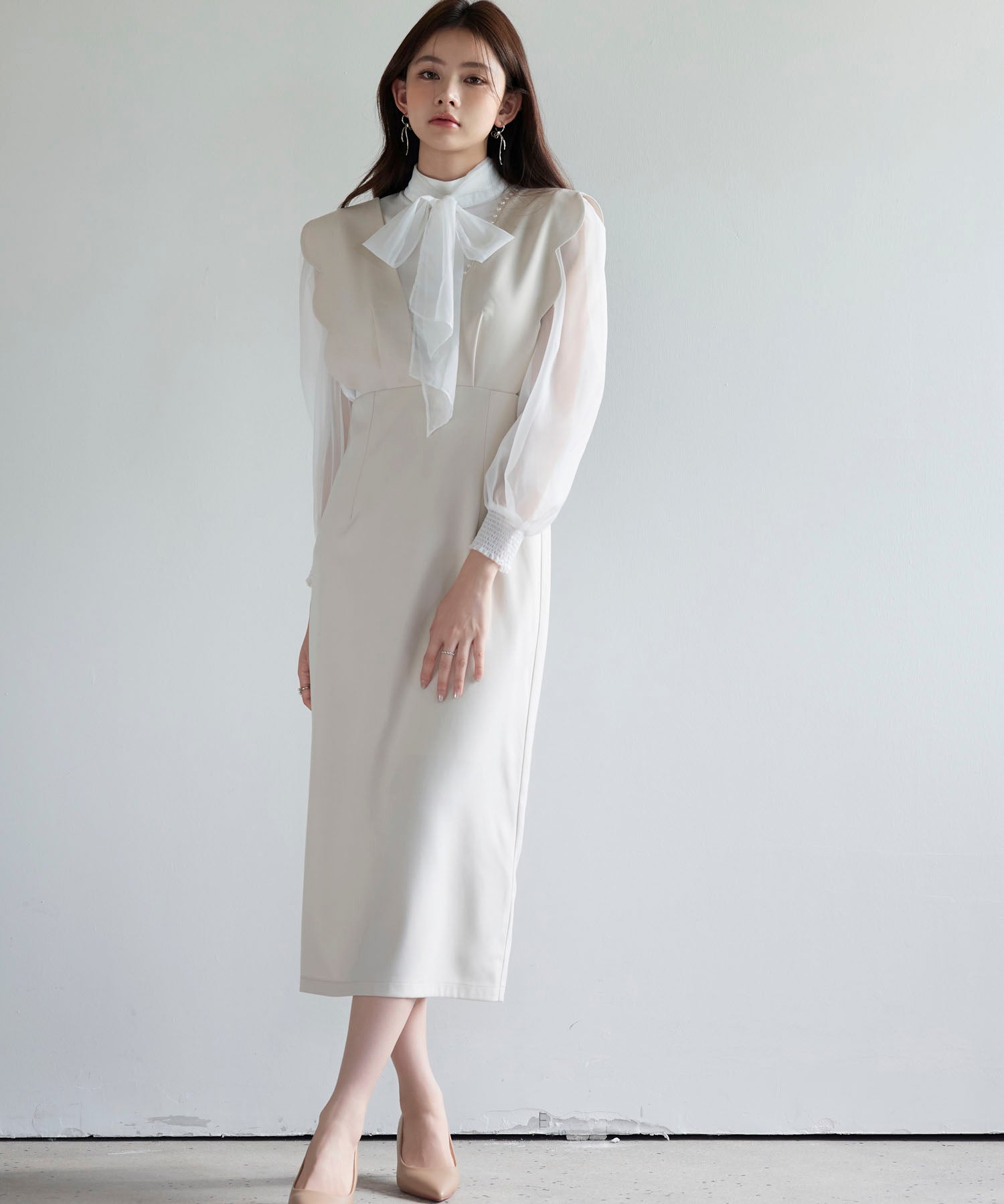 パール付きスカラップジャンパースカートsdp0306 ベージュ