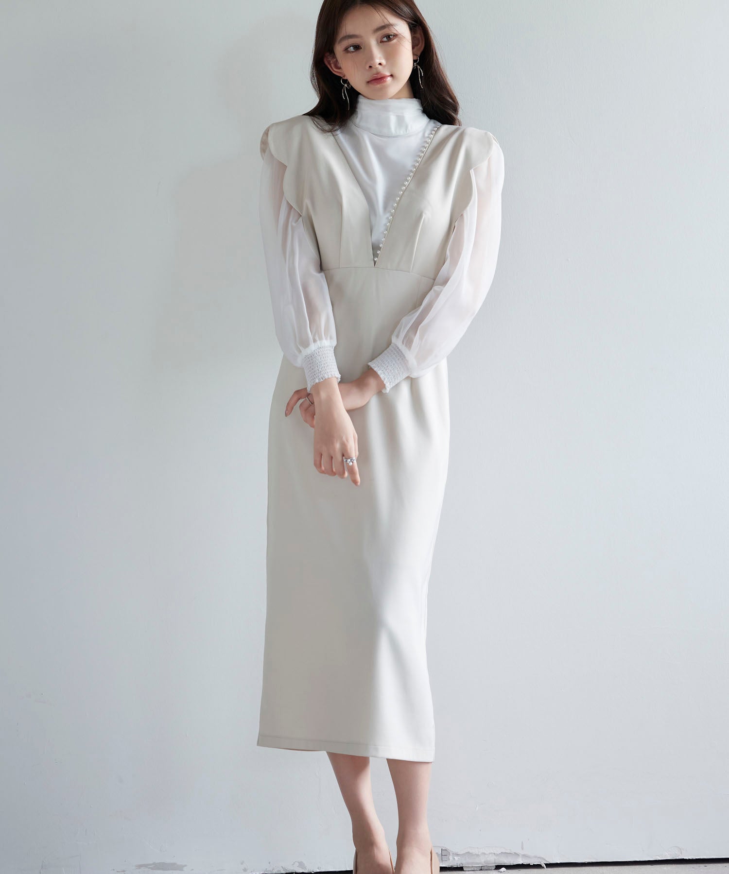 パール付きスカラップジャンパースカートsdp0306 ベージュ