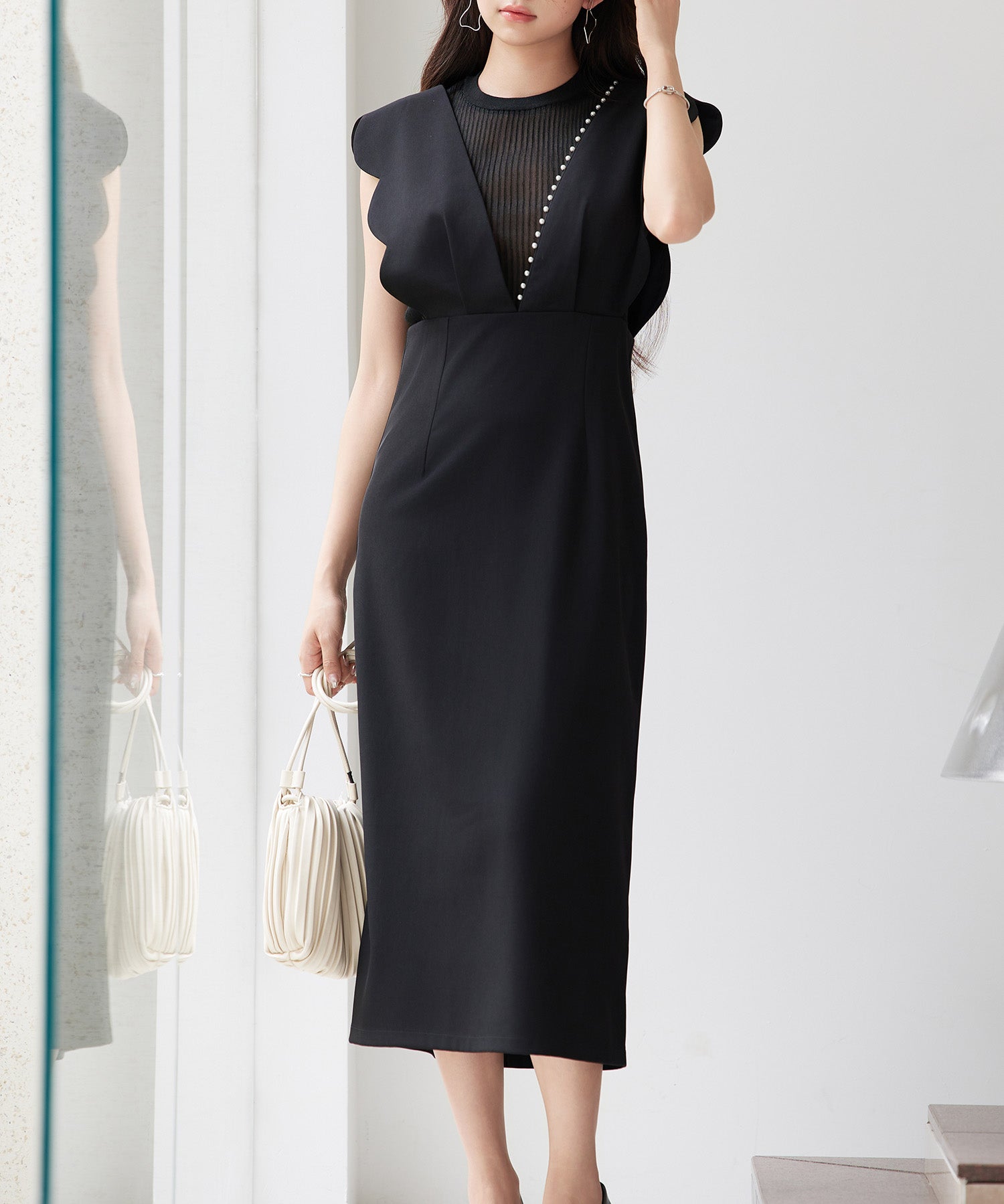 パール付きスカラップジャンパースカートsdp0306 ブラック