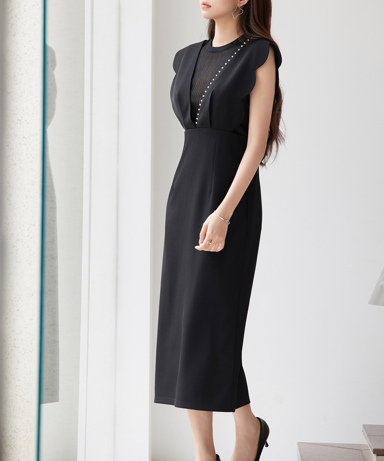 パール付きスカラップジャンパースカートsdp0306 ブラック