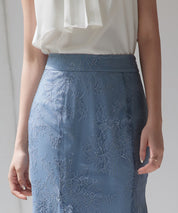 総レースマーメイドロングスカートsdp0308 ブルーグレー