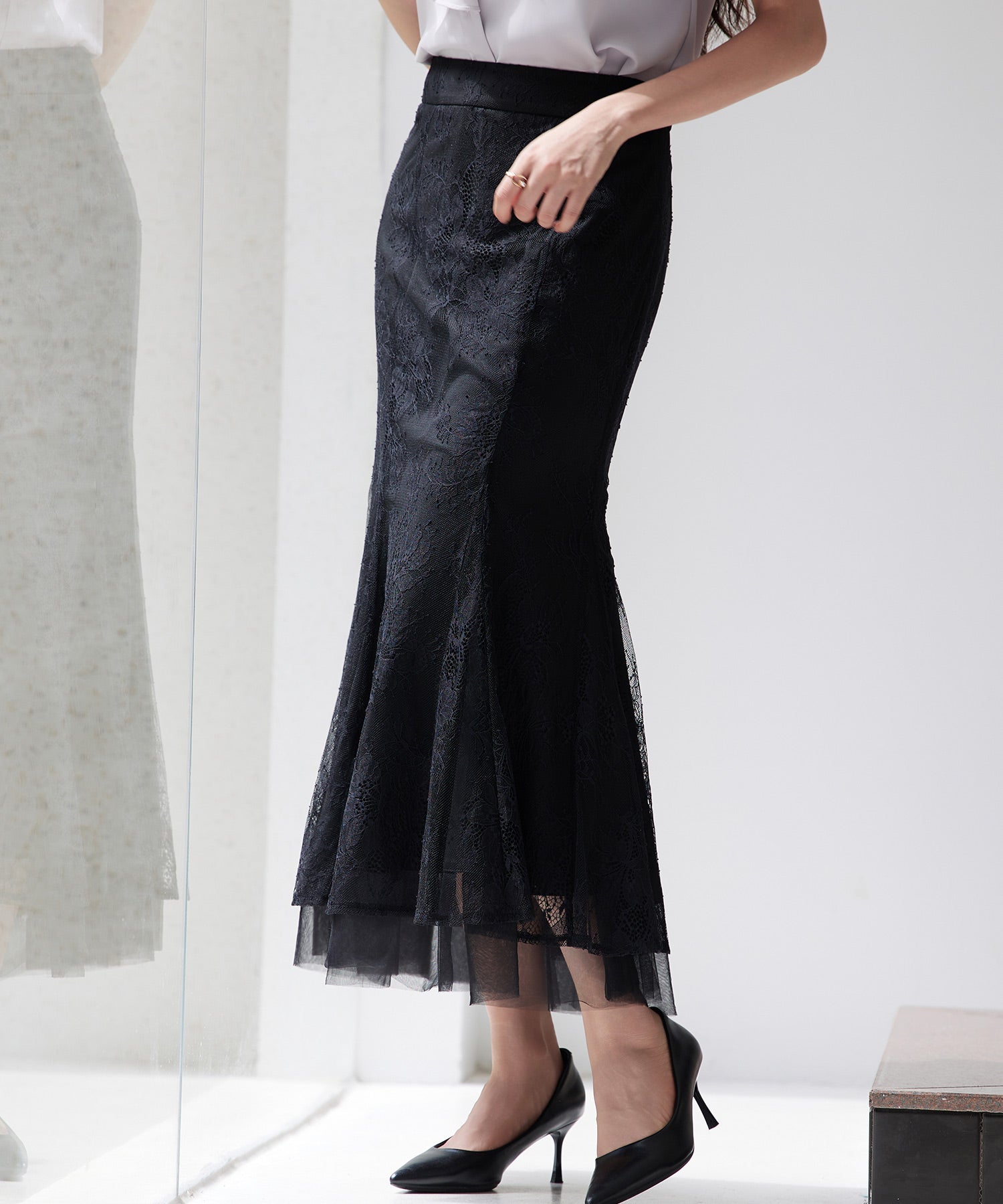 総レースマーメイドロングスカートsdp0308 ブラック