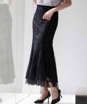 総レースマーメイドロングスカートsdp0308 ブラック