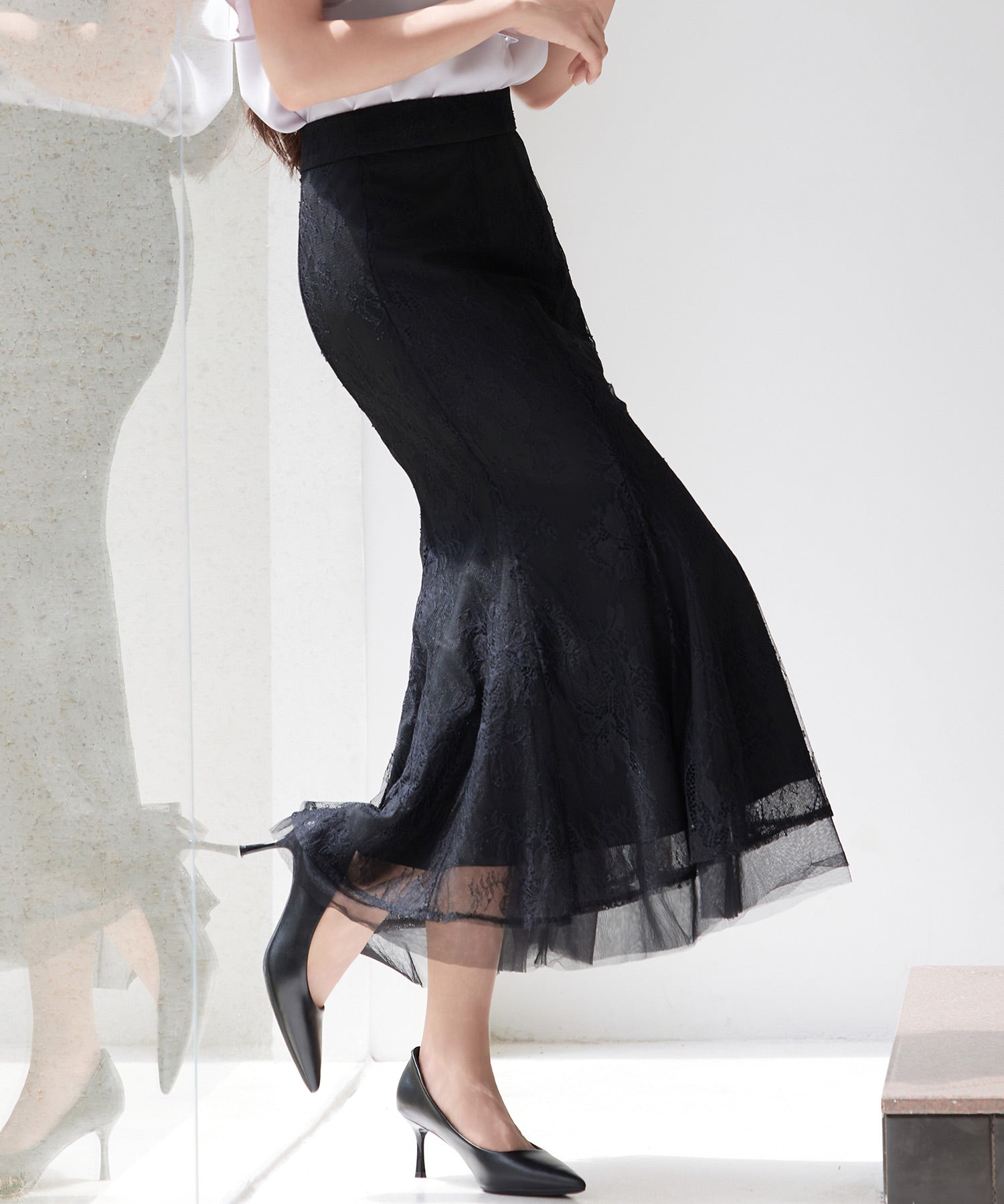 総レースマーメイドロングスカートsdp0308 ブラック